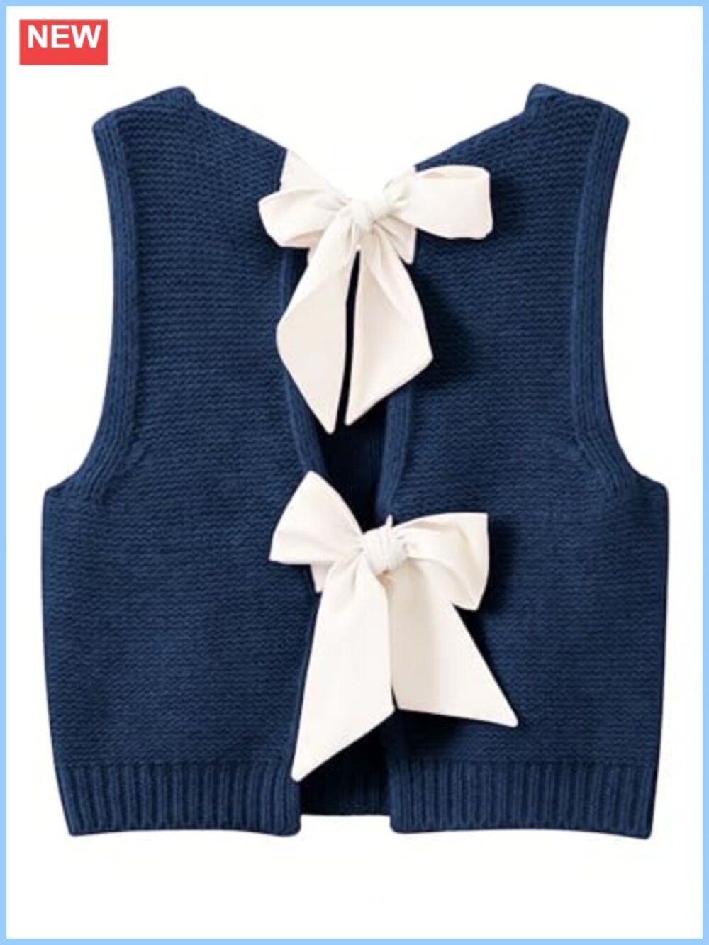 Womens Sleeveless Sweater Vest Bow Tie Back Knit Tank Top Casual